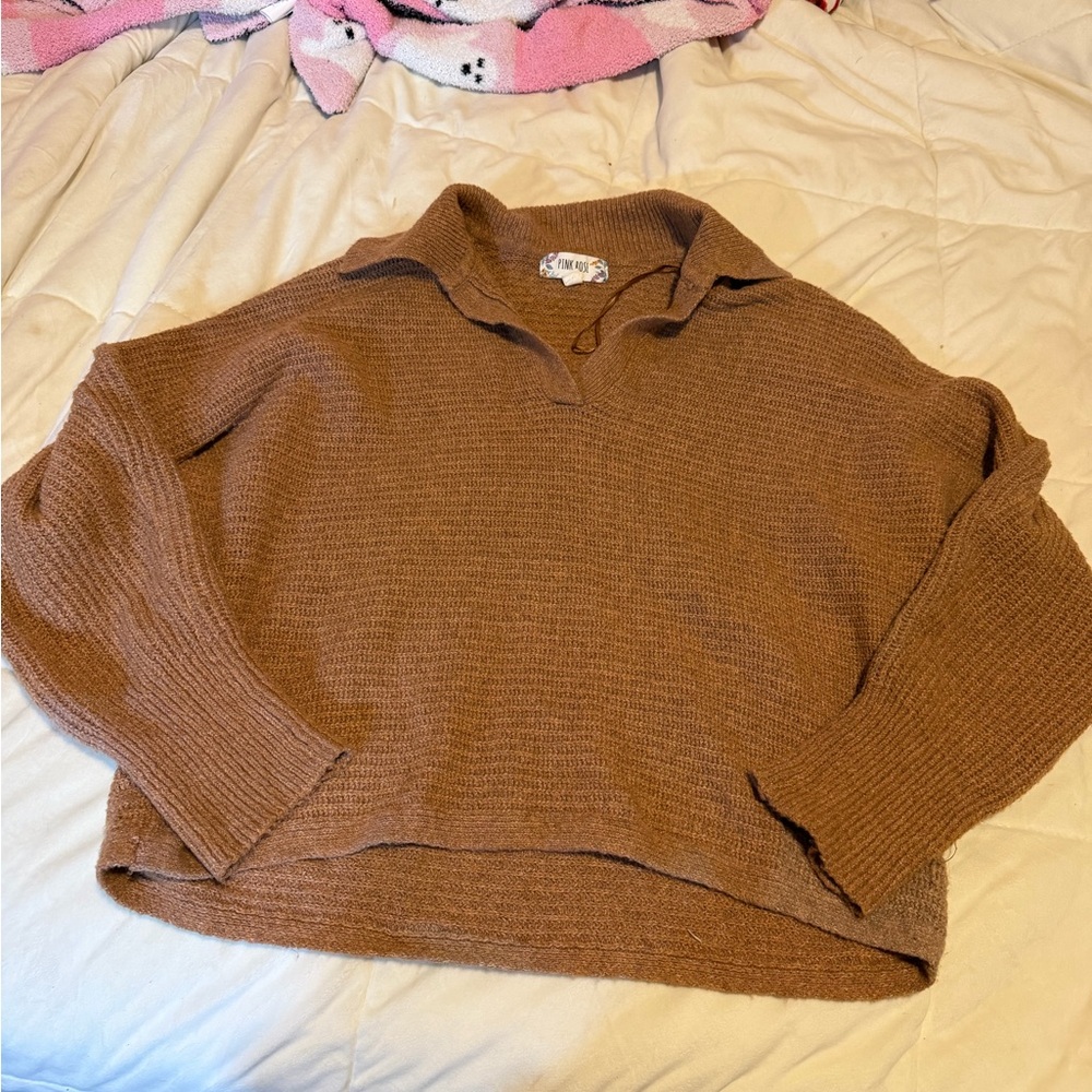 Pink Rose Tan Knit Sweater